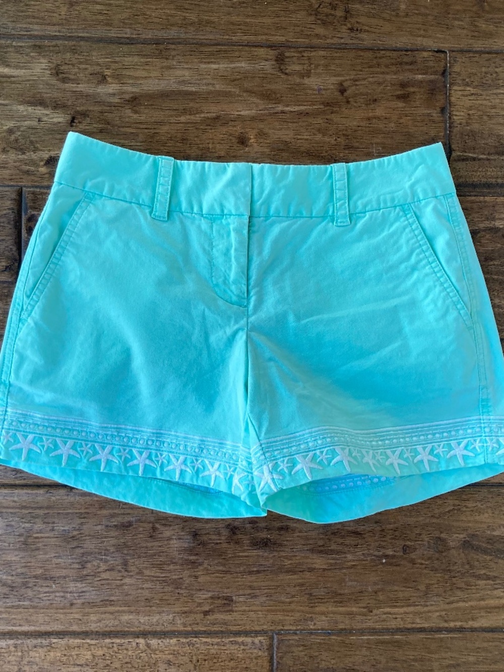 Vineyard Vines Shorts Womens 0 Teal Green Embroidery Starfish Coastal Vacation